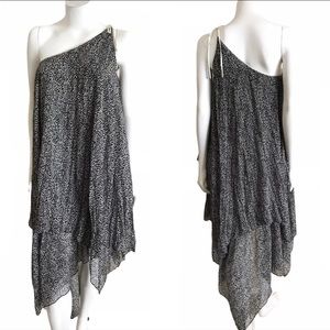 Alice + Olivia One Shoulder Asymmetric Midi Dress M Polka Dot Handkerchief Hem